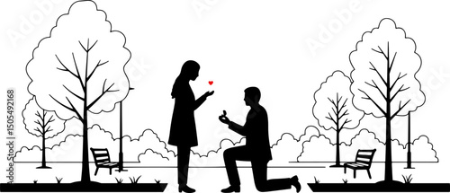 Man proposing to woman with ring in park setting during daytime  