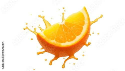 orange fruit slice, juicy orange splash, vibrant orange citrus fruit, realistic orange juice explosion, dynamic orange pulp splash
