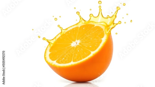 orange fruit slice, juicy orange splash, vibrant orange citrus fruit, realistic orange juice explosion, dynamic orange pulp splash