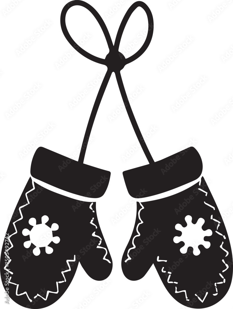 Fototapeta premium black christmas mittens logo, christmas mittens vector illustration isolated on white background