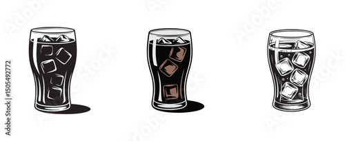 cola glass set, iced carbonated beverage vector for refreshments and soft drinks