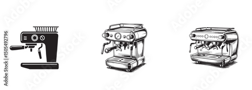 espresso machine , coffee maker appliance vector for cafe equipment and beverage brewing