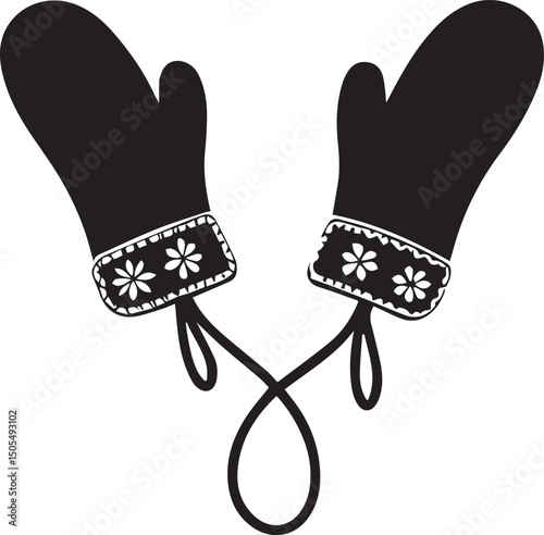 black christmas mittens logo, christmas mittens vector illustration isolated on white background