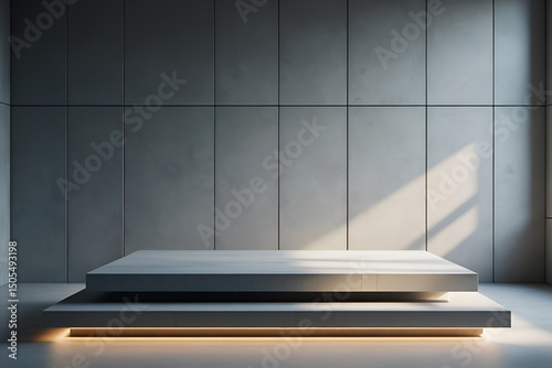 Empty wall with spotlights on an empty shelf for exhibit in a modern interior room design