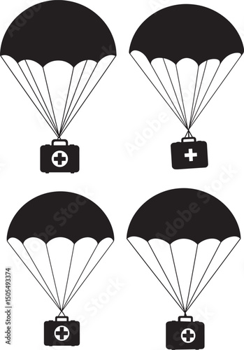 Parachute with First Aid Kit Icon Logo Silhouette Design Vector Art Illustration photo
