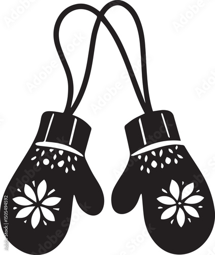 black christmas mittens logo, christmas mittens vector illustration isolated on white background