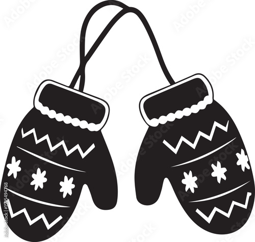 black christmas mittens logo, christmas mittens vector illustration isolated on white background