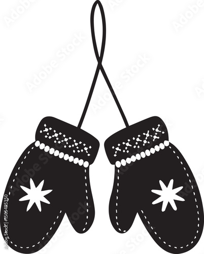 black christmas mittens logo, christmas mittens vector illustration isolated on white background