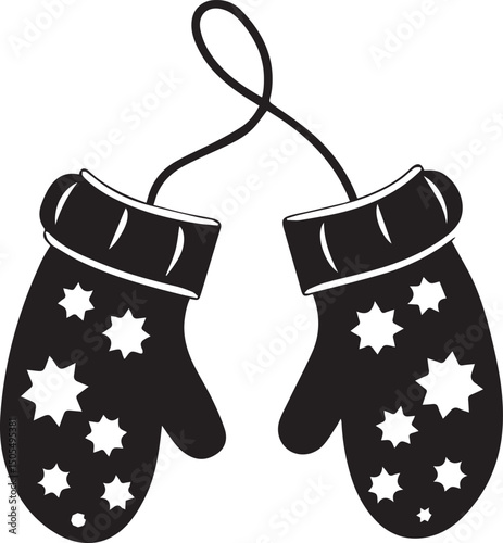 black christmas mittens logo, christmas mittens vector illustration isolated on white background