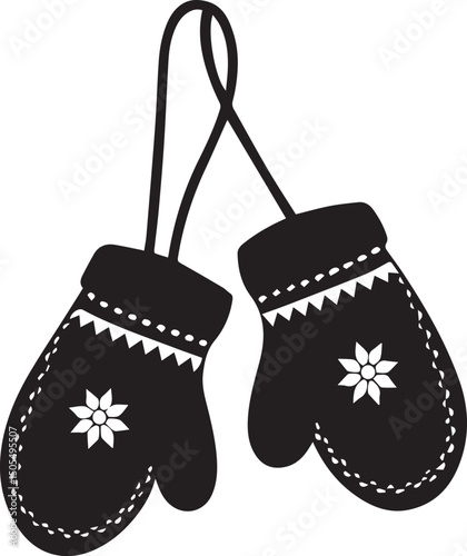 black christmas mittens logo, christmas mittens vector illustration isolated on white background