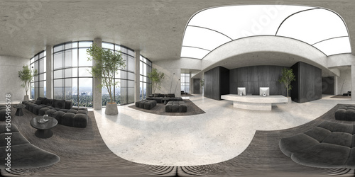 360 panorana of Modern style reception interior room 3D rendering photo