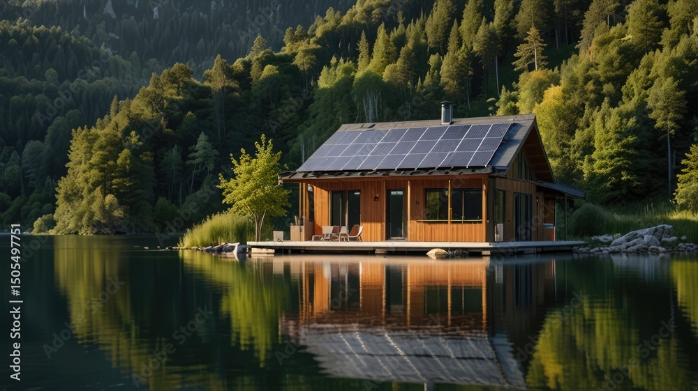 Fototapeta premium Lakeside Solar Home Retreat