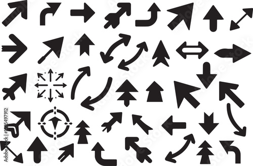 Flat arrow vector, diverse direction vector illustration, navigation, pointing symbols, black arrows icon illustration