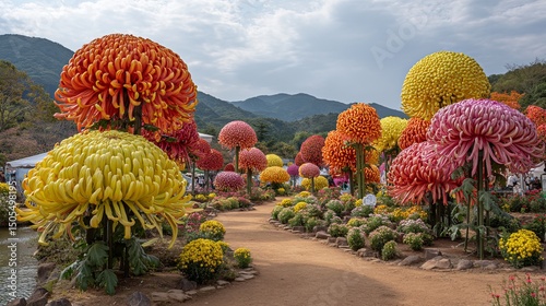 Vibrant Chrysanthemum Flowers at Takamatsu Chrysanthemum Festival