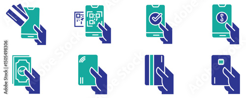 mobile online payment line icon vector set smartphone to transfer money with code symbol outline illustration. stock vector. 