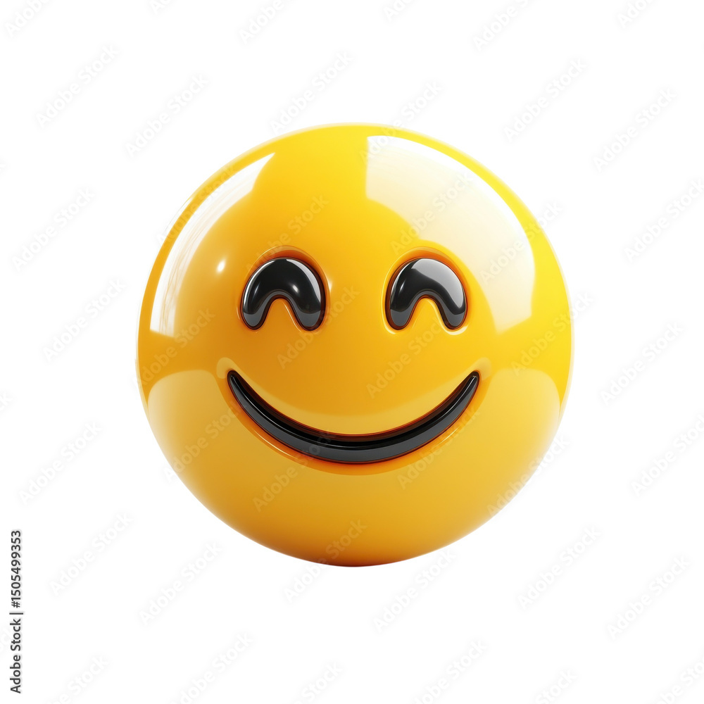 Fototapeta premium Radiant yellow smiley face conveying warmth and gentle happiness in a on transparent background