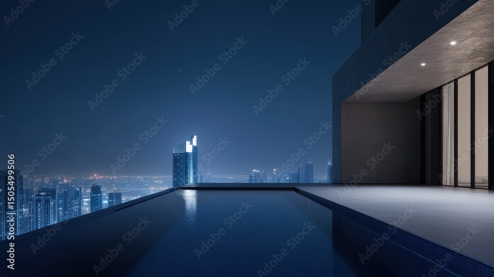 Obraz premium Luxury city view from modern infinity pool at night