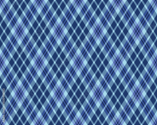Elegant diagonal plaid pattern in cool blues. Perfect for textile design, website backgrounds, or creating a sophisticated and calming aesthetic.