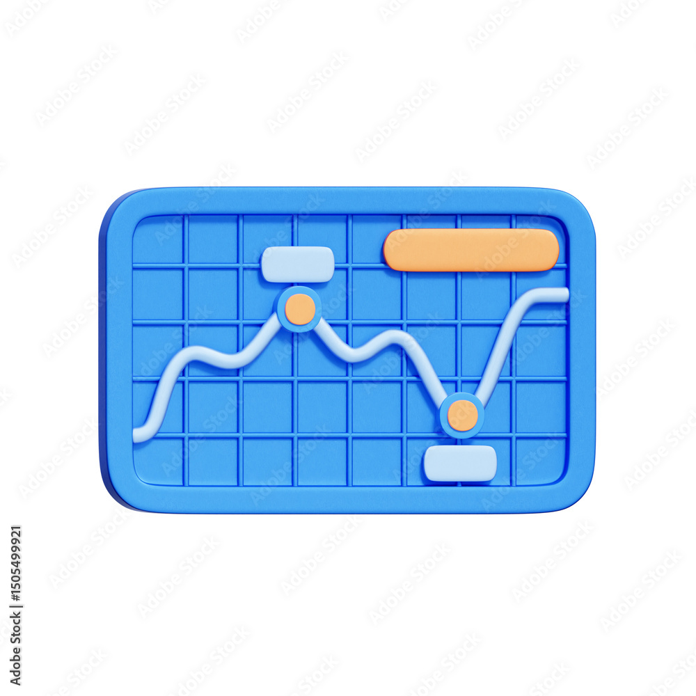 Fototapeta premium 3D icon of a line chart with indicators, representing stock market fluctuations, technical trend analysis, and trading strategies.