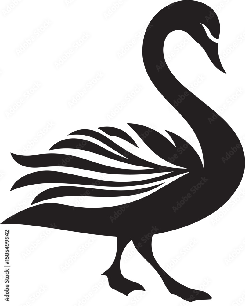 Obraz premium Minimalist Black Swan Silhouette Vector Art – Elegant Curves & Stylized Feathers