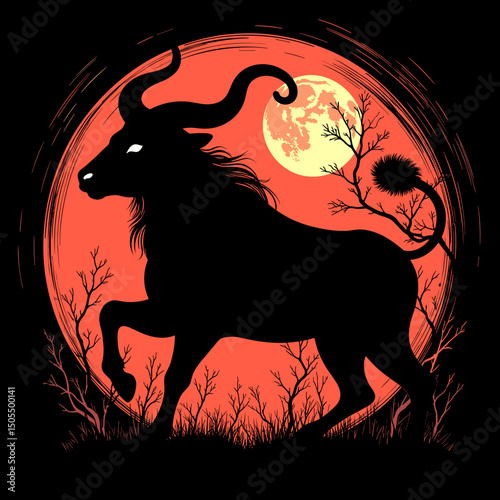 Taurus zodiac silhouette. T-shirt print.
