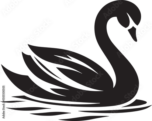 Minimalist Black Swan Silhouette Vector Art – Elegant Curves & Stylized Feathers