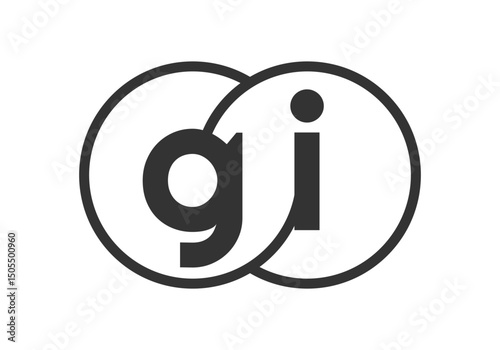 GI business company emblem with outline rounds and letters g i. Logo template of two merged circles for brand identity, logotype. Vector Infinity symbol