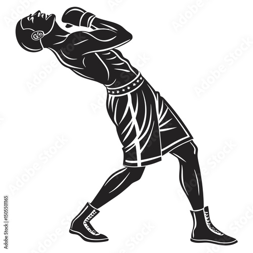 Black Silhouette Of A Boxer Doing Neck Stretches