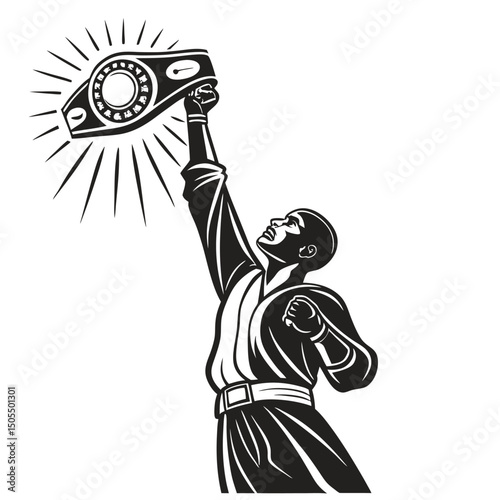 Black Silhouette Of A Boxer Holding Championship Belt
