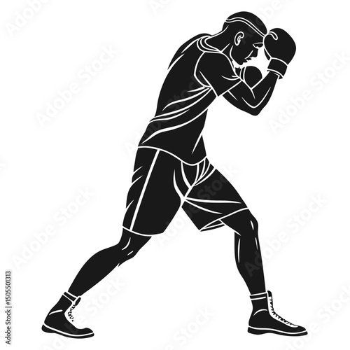 Black Silhouette Of A Boxer In Defensive Stance