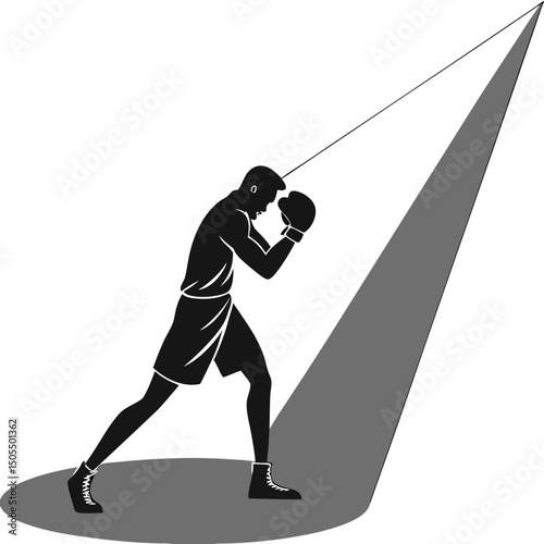 Black Silhouette Of A Boxer In Spotlight Before Match
