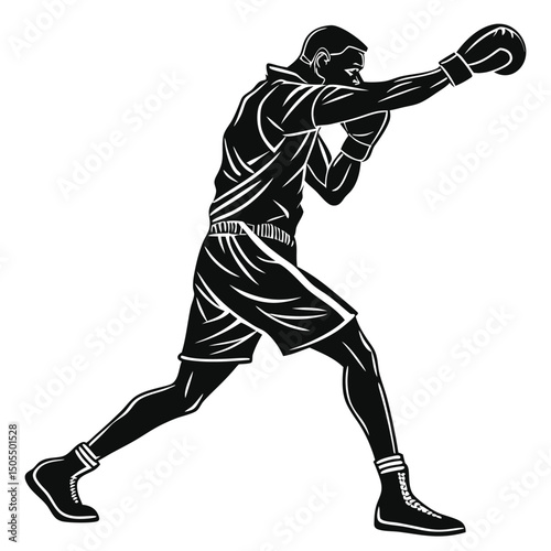 Black Silhouette Of A Boxer Lunging Side To Side