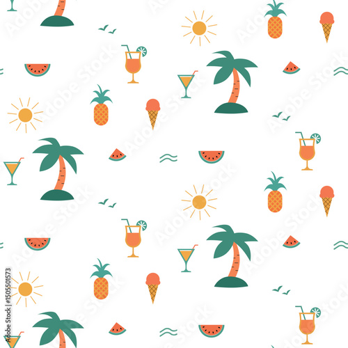 Retro summer pattern with simple shapes.