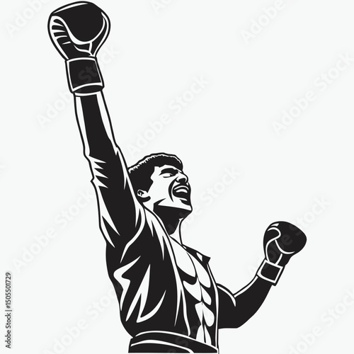 Black Silhouette Of A Boxer Raising Arms During Entrance