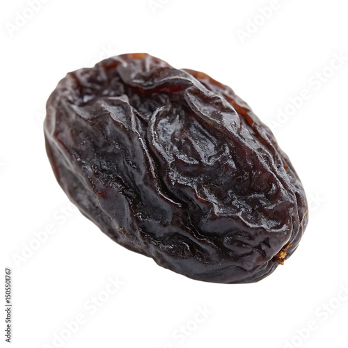 A whole single raisin isolated on a transparent background