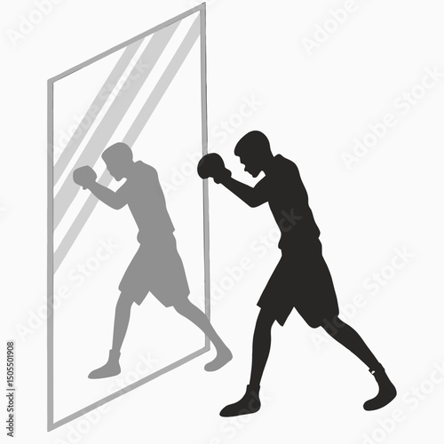 Black Silhouette Of A Boxer Shadowboxing In Front Of Mirror