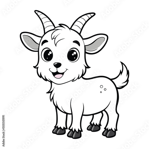 A cute cartoon vector illustration of happy goat farm animal a funny bull character isolated on white.