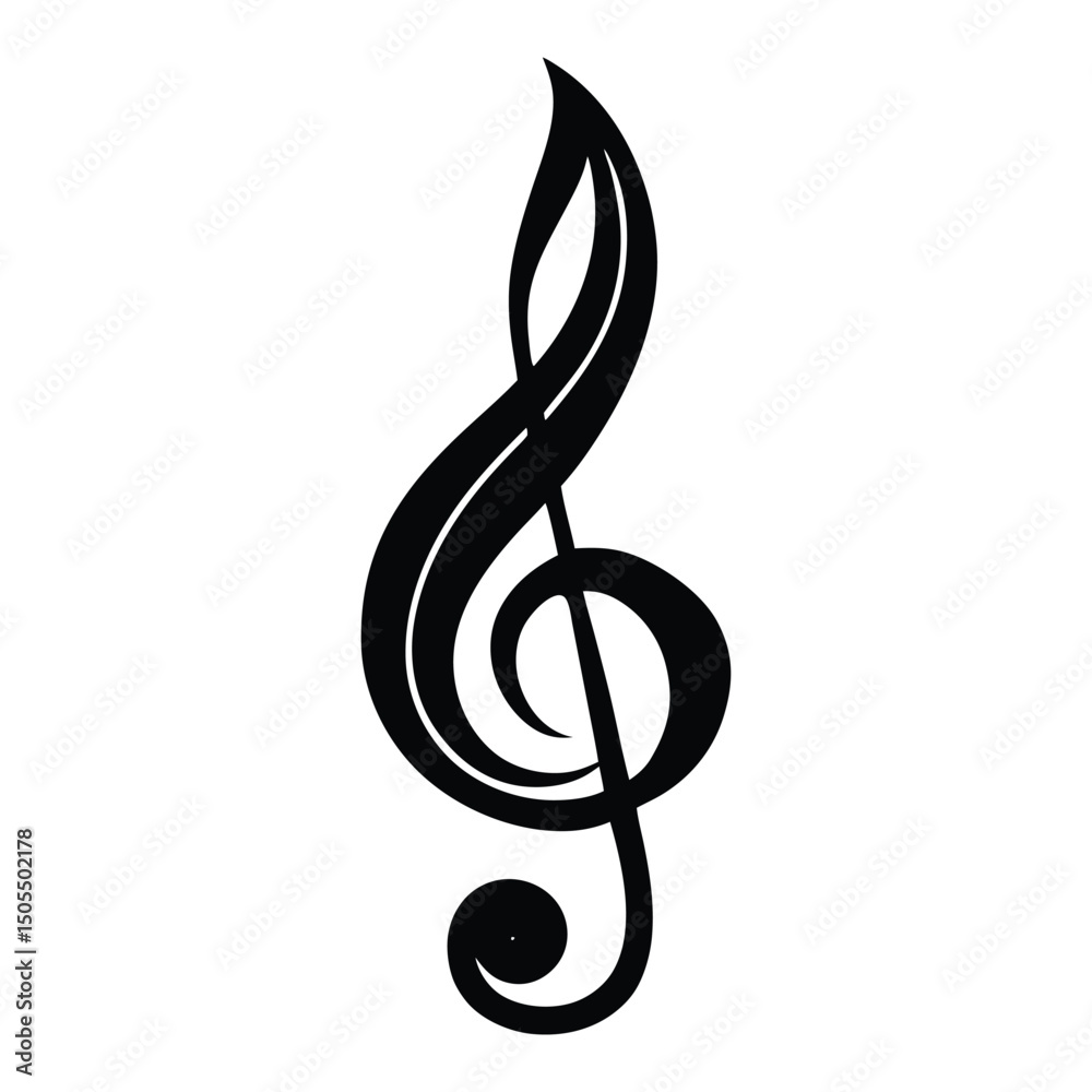 Obraz premium A shining gold treble clef musical symbol with notes on a white background