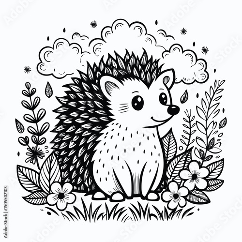Cute cartoon hedgehog  vector illustration