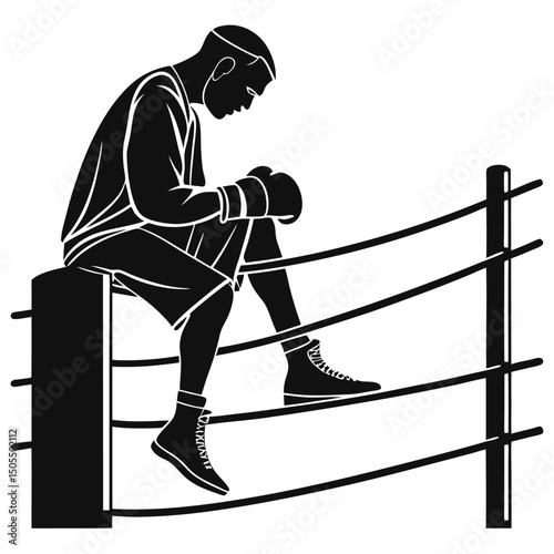 Black Silhouette Of A Boxer Sitting On A Ring Stool