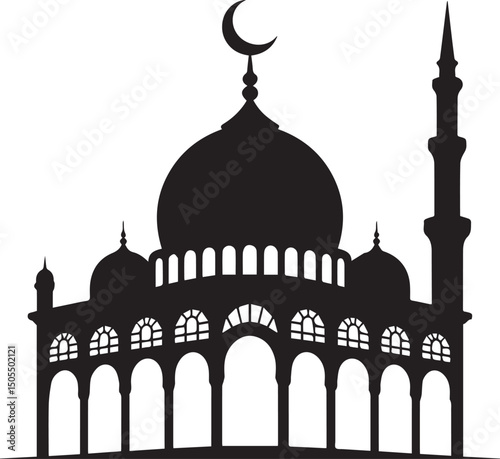 Islamic Mosque Silhouette Black Vector | Muslim Architecture & Religious Landmark Art