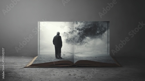 Man Reflecting on Memories with Open Book - Alzheimers Concept