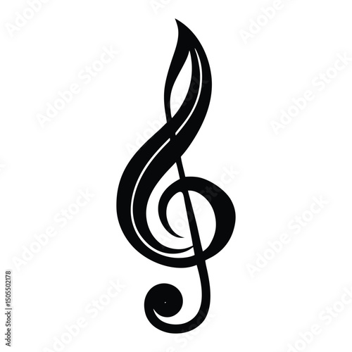 A shining gold treble clef musical symbol with notes on a white background