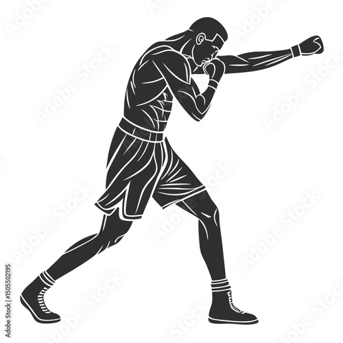 Black Silhouette Of A Boxer Stretching Arms
