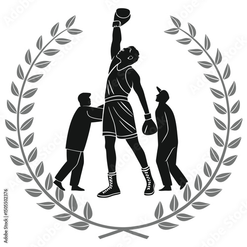 Black Silhouette Of A Boxer Surrounded By Team