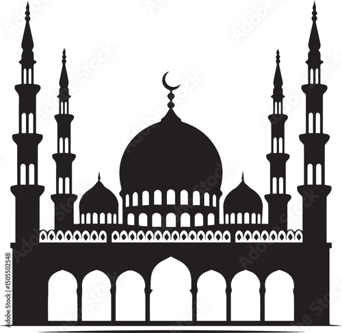 Islamic Mosque Silhouette Black Vector | Muslim Architecture & Religious Landmark Art