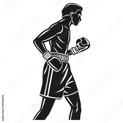 Black Silhouette Of A Boxer With Gloves On Hips