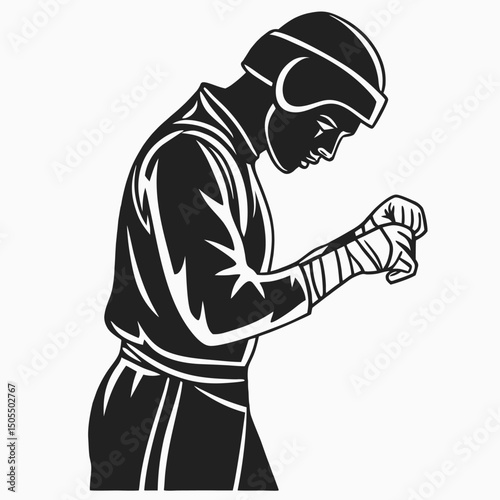 Black Silhouette Of A Boxer Wrapping Hands