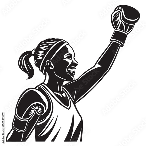 Black Silhouette Of A Female Boxer Smiling In Victory