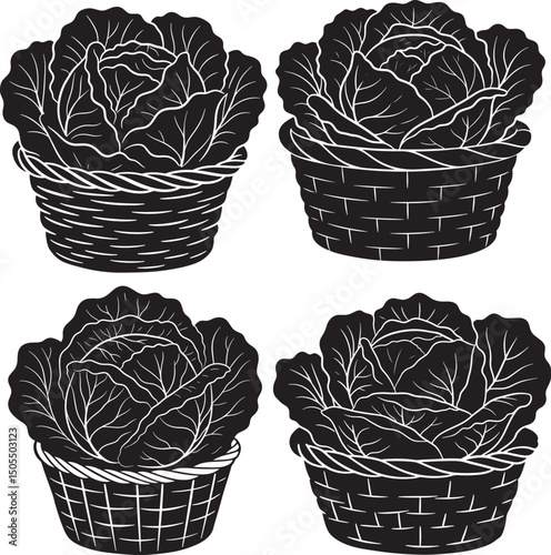Cabbage in a Basket Logo Icon Silhouette Design Vector Illustration